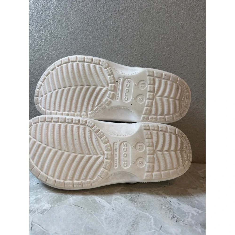 Crocs Baya Lined Clogs Mens Size 9 White Grey Fleece Insulated Slip On Shoes